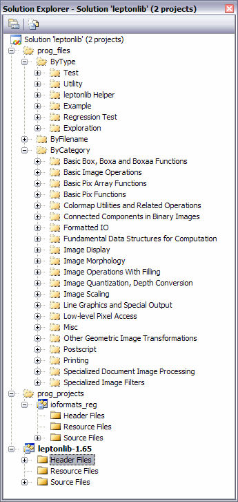 Screenshot of Liblept Solution Explorer pane